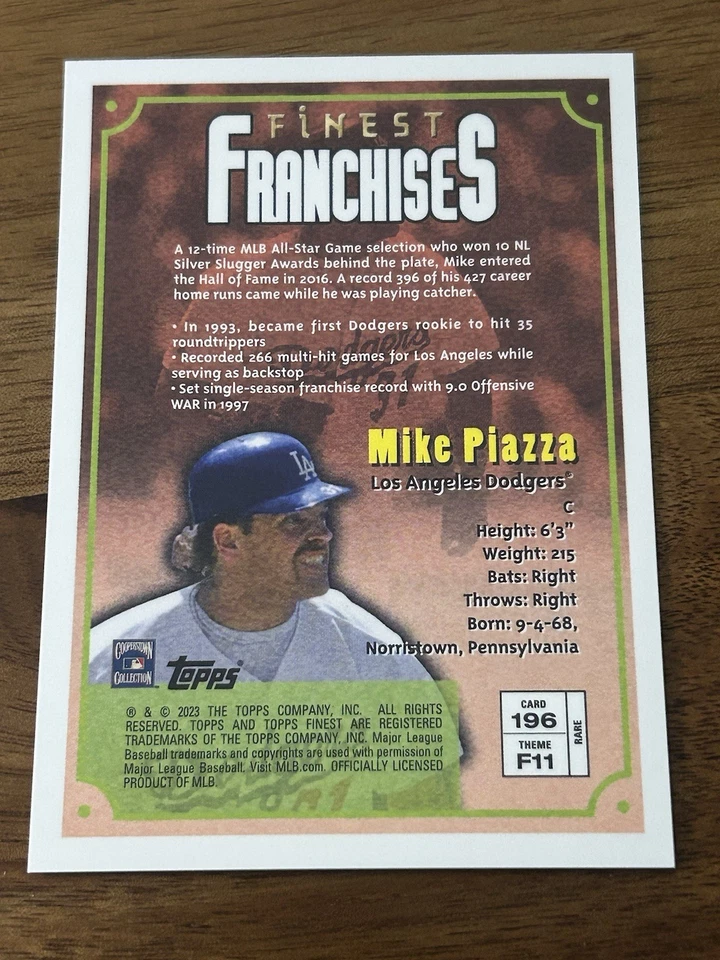 2023 TOPPS FINEST FLASHBACKS FRANCHISES MIKE PIAZZA RARE GOLD PARALLEL METS HOF - Image 2 of 2