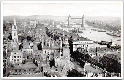 UK England London Monument 1905 Tower Bridge Thames River Cityscape Docks PCard