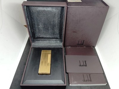 Vintage Dunhill Rolla Gas Lighter Gold Barley Stripe with Box Working Condition