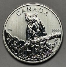 2012 WW $5 DOLLAR CANADA 1 OZ 9999 SILVER Wildlife Series Cougar COIN in Capsule