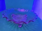 Vintage Depression Glass Footed Bowl Scalloped Starburst Manganese UV