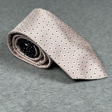Tommy Hilfiger Mens Neck Tie Pink Silk White Flowers Pattern Navy Pin Dot Tail