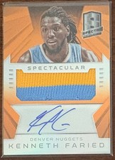 2014-15 SPECTRA Kenneth Faried SSP ORANGE PRIZM AUTO/PATCH CARD #ed 14/25!