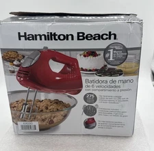 Hamilton Beach 6-Speed Hand Mixer Red 275W w/ Beaters, Whisks, Dough Hooks Case✅