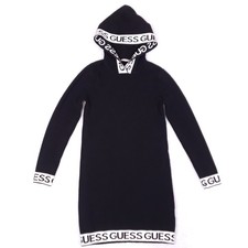 GUESS Girls 10 Hooded Sweater Dress Black Logo Trim Long Sleeve Athleisure