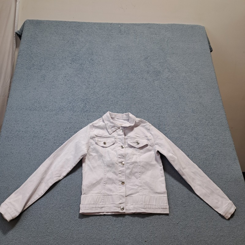 Chic Royale White Denim Jacket Womens Size Large Button Front Long Sleeve