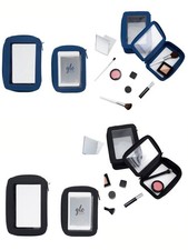 Viral Glo Tech Toiletry 3 Piece Set, Cosmetic Bag Duo Mirror Black/Blue 1931784