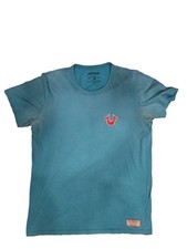 True Religion World Tour T Shirt Teal Blue USA Made XL Buddha Logo