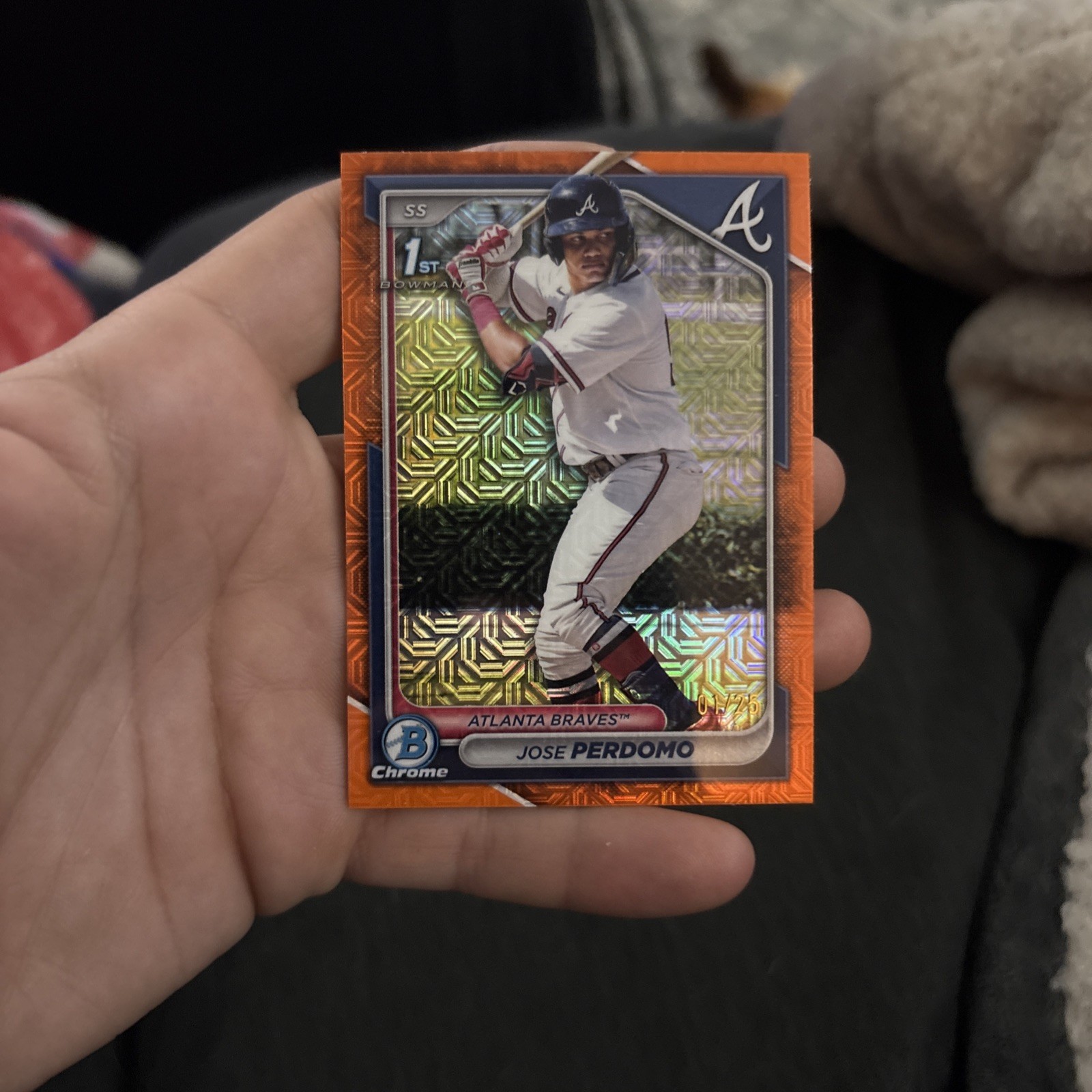 2024 Topps 1st Bowman Jose Perdomo 1/25 ALPHA! Orange Mojo Refractor Braves