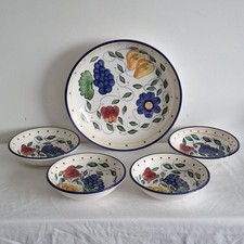 Royal Norfolk Hand Painted Ceramic Salad Serving Bowl Set for Four Vintage