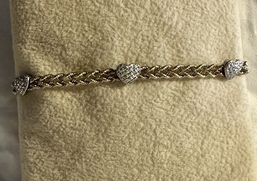 925 Sterling Silver 1/11 10k AU Peru Hearts Rope Bracelet 8” Lot#70 - Picture 2 of 8