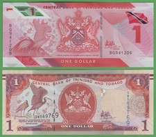 T&T $1 Banknotes UNC • Set of 2 • 2006 Paper + 2020 Polymer • P‑46A P‑60a