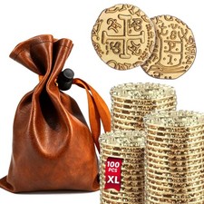 Extra Large Gold Pirate Coins Set - 100 Metal Doubloons for Party Decor, Games