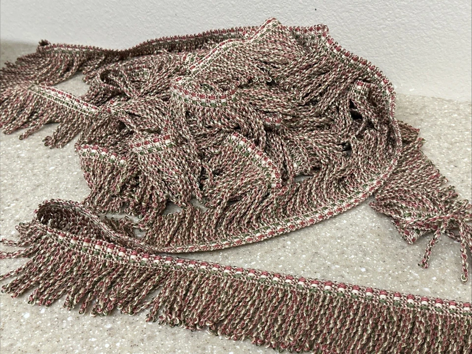 Borde de costura 10,5 yardas continuas flecos multicolor rosa blanco verde 2,75 pulgadas Foto 3 de 4