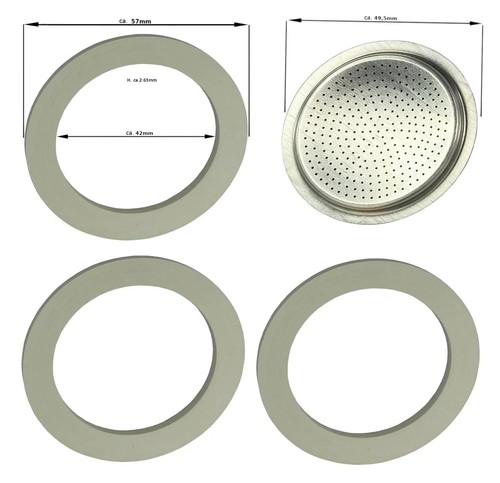 Ersatzdichtung für Espressokocher - 2 TASSEN - 3 x Dichtungsring 1 x Ersatzsieb - Bild 1 von 2