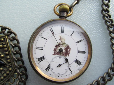 ANTIKE EISEN TASCHENUHR Edward 7. von Großbritannien PORTRÄT- 1-7