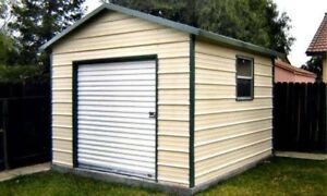 10 x 12 metal storage shed with a floor and a 6 x 6 rollup