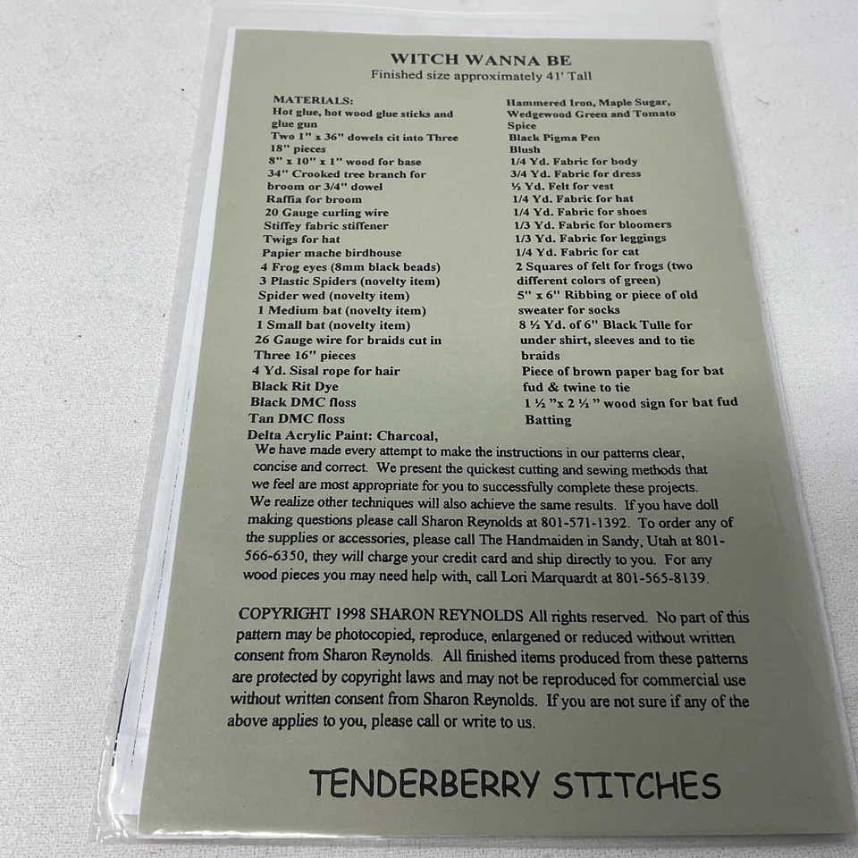 Doll Pattern WITCH WANNA BE #T080 Tenderness Stitches Vintage - Image 3 of 3