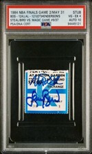 1984 NBA FINALS GAME 2 TICKET HENDO STEAL PSA 4 AUTO 10-MAGIC JOHNSON/LARRY BIRD