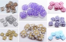 9/11(mm) FLAT SQUARE TILE CZECH PRESSED GLASS FLOWER/SPACER BEADS