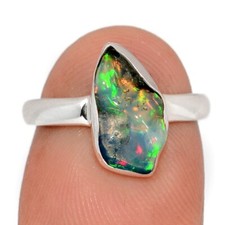 Natural Ethiopian Opal Polish Rough 925 Sterling Silver Ring Jewelry s.6 CR68934
