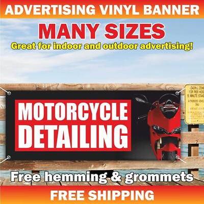 MOTORCYCLE DETAILING Advertising Banner Vinyl Sign Service Repair Wash Chrome