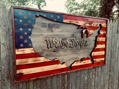3D We The People Wooden American Flag