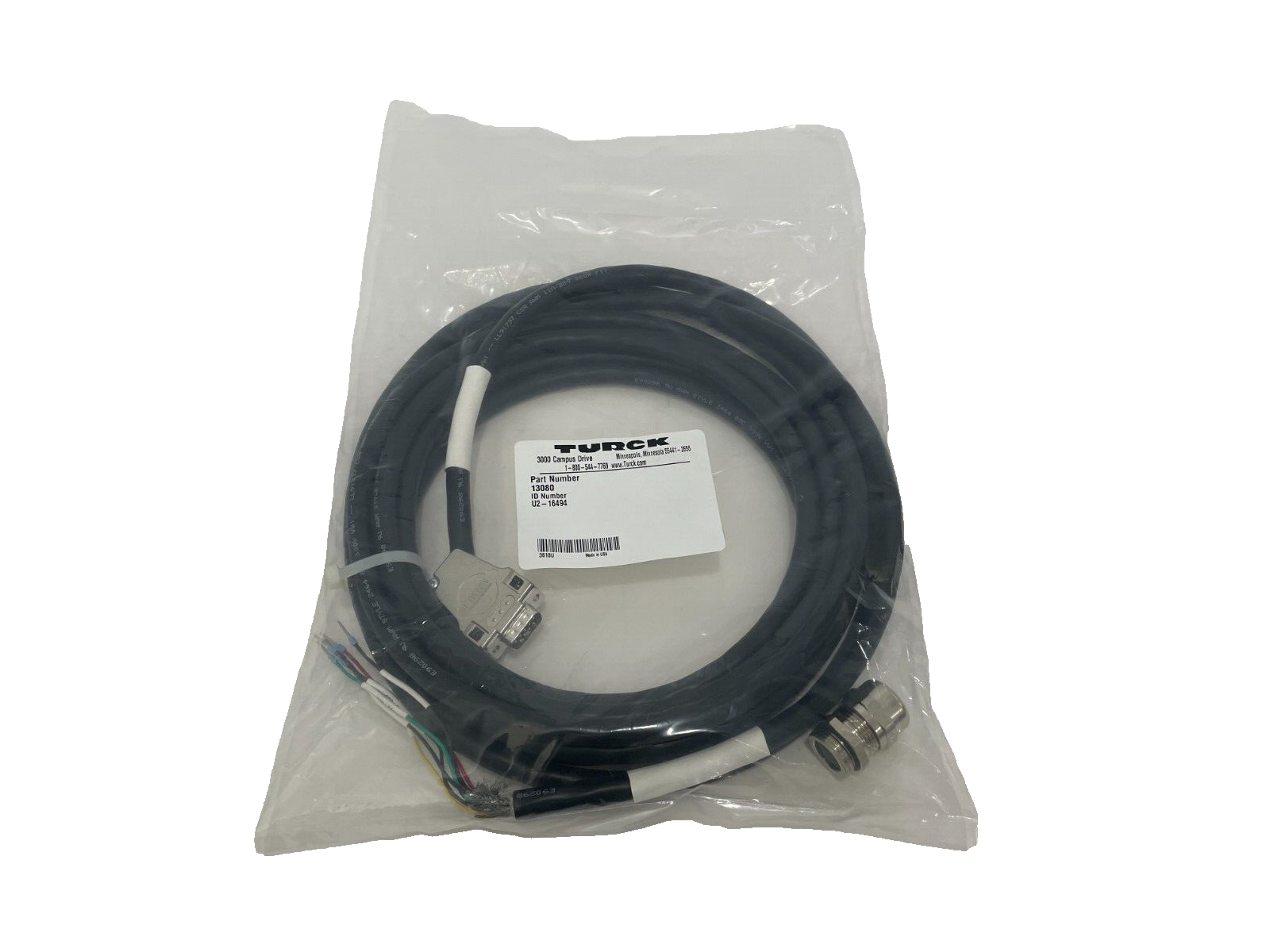 TURCK 13080 CABLE ASSEMBLY ID NO. U2-16494 In Bag 300V E90298 Ll91737 ...