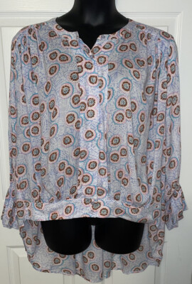 Melissa McCarthy Seven7 Plus Sz 2X L/S Split Neck Hi-Lo Tunic Top EUC
