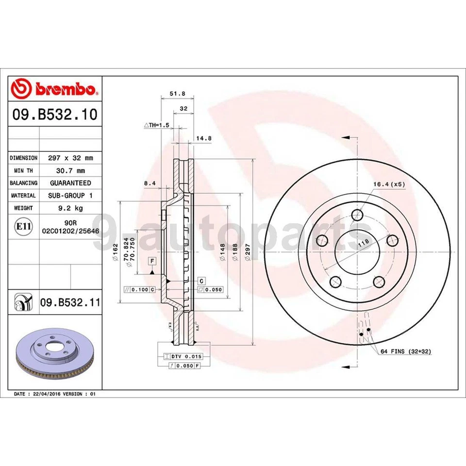 Rotores de freno delanteros Brembo OE pastillas de freno de cerámica para Chevrolet Uplander 2005 Foto 4 de 4