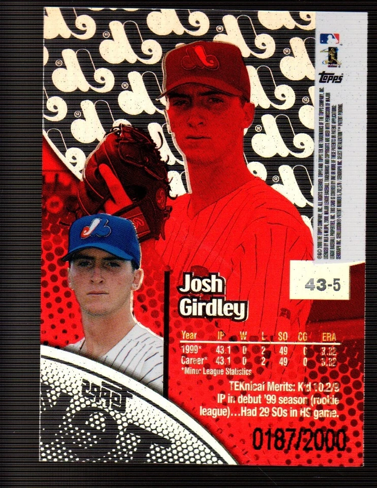 2000 Topps Tek Pattern 5 #43 Josh Girdley RC SERIAL #187/2000 MONTREAL EXPOS - Image 2 of 2