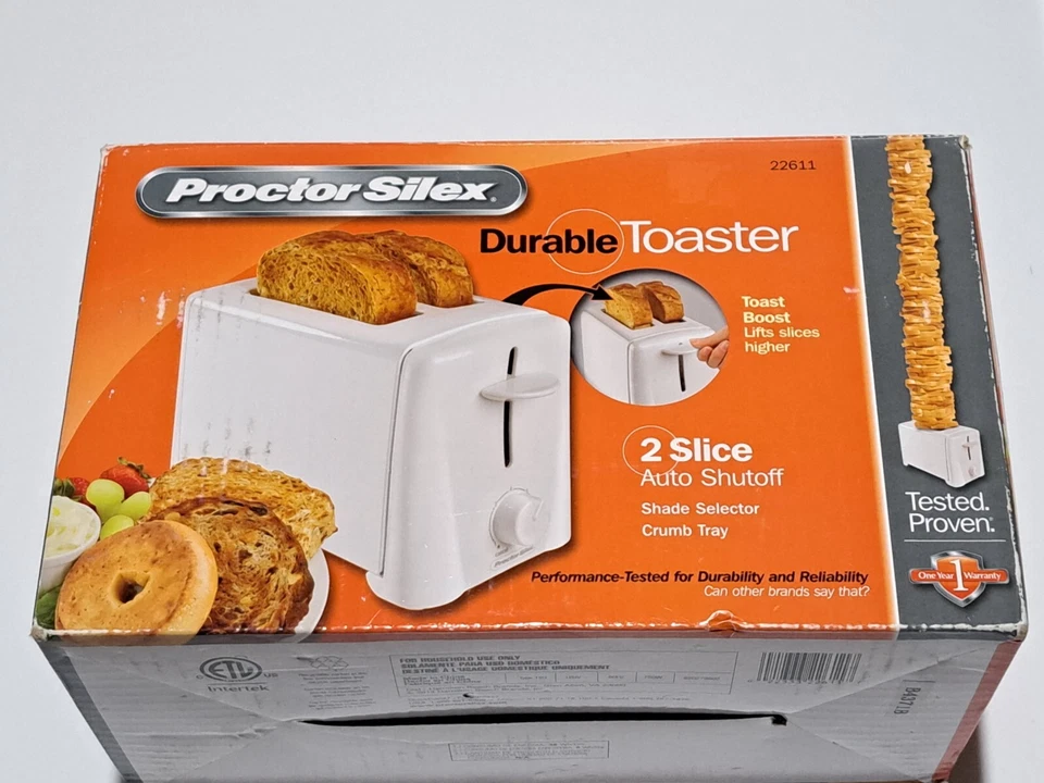 New PROCTOR SILEX 2 SLICE TOASTER Shade Selector Auto Shutt Off - 22611 White - Image 2 of 4