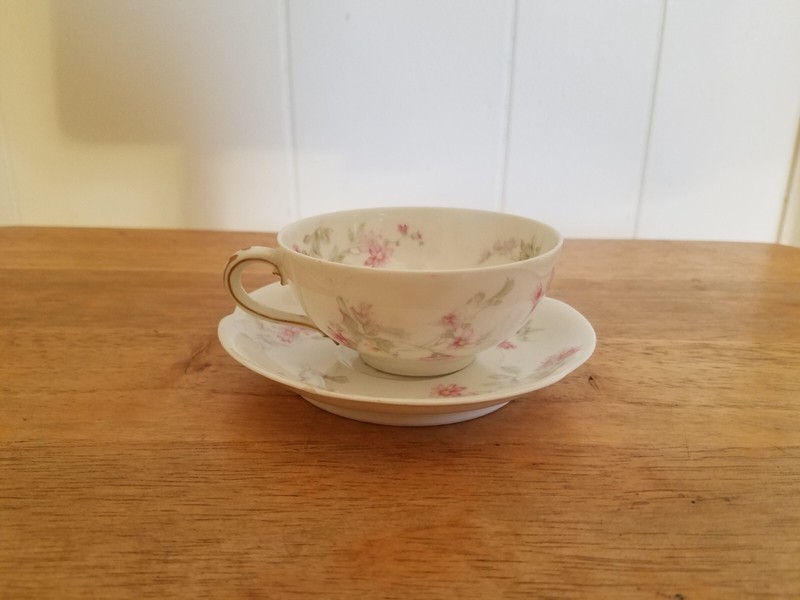 Vintage Small Porcelain Haviland Limoges Tea Cup/Saucer Floral Pattern Gold Trim