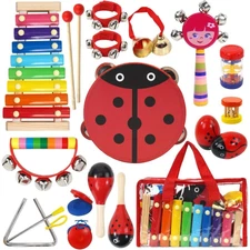 Kids Musical Instruments Set - Wooden Percussion Instruments Toy for Kids (Red)