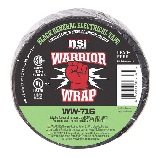 Warriorwrap General 3/4 In. X 60 Ft. 7 Mil Vinyl Electrical Tape, Black - Picture 3 of 3