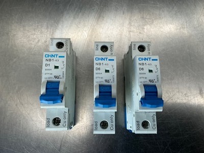 (3) Chint NB1-D3-1P Circuit Breakers 1-Pole, 277vac, 5kA