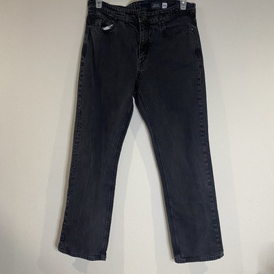 Volcom Solver Modern Straight Fit Jeans Men's Black Denim Cotton Button Zip 34
