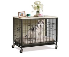 Dog Crate Furniture, Indoor Kennel medium size. Wheels  Pull-Out Tray open box