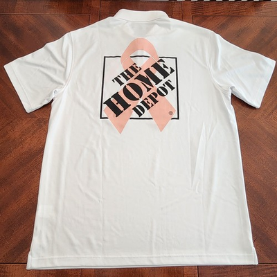 #ad Home Depot Polo Shirt Mens XL White Breast Cancer Graphic Employee Short Sleeve $14.99
