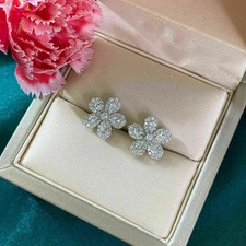 Flower Stud  Wedding Earrings 14K White Gold Finish 1.40Ct Lab Created Diamond