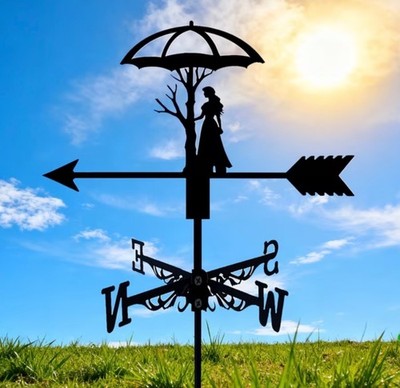 NEU METALL Dame unter REGENSCHIRM WETTERFAHNE Garten Silhouette Ornament Mädchen