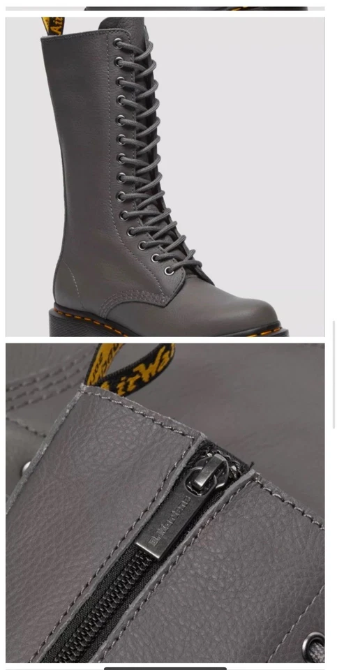 NUEVAS Botas Doc Dr Marten 1B99 Virginia Cuero Media Pantorrilla - Gris Para Mujer Talla 6 Foto 4 de 4