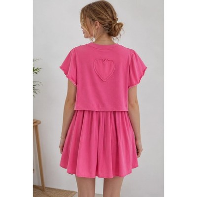 Entro Pink Heart Print Flutter Sleeve Babydoll Dress Oversized Large Romantic