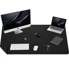 Large Leather Desk Mat 48x23 Inch Black, Double Sided Protector Non-Slip Pad
