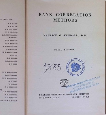 Rank correlation Methods. Kendall, Maurice G.: