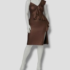 Adrianna Papell Women's Brown Zigzag Ruffle Foiled Knit Dress Plus Size 22W