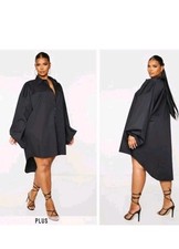 Pretty Little Thing PLUS BLACK BALLOON SLEEVE SHIRT DRESS Sz 22 NWT GORPCORE 