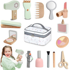 Wooden Makeup Toy Set, Pretend Play Wood Beauty Salon Playset for Girls, Wood Ma