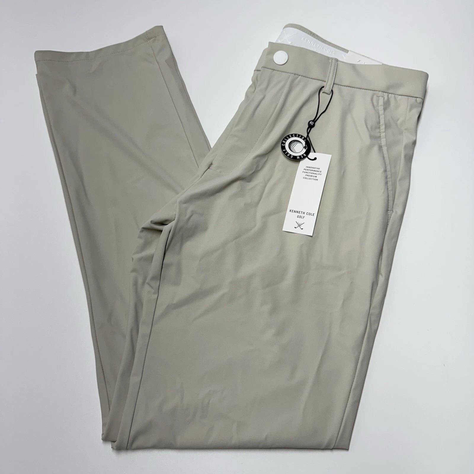 Kenneth Cole Golf Mens Performance Pants Beige Tapered Leg Stretch Sz 34x32