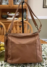American Leather Co. Austin Triple Entry Hobo Bag Brandy  Shoulder Soft-EUC!